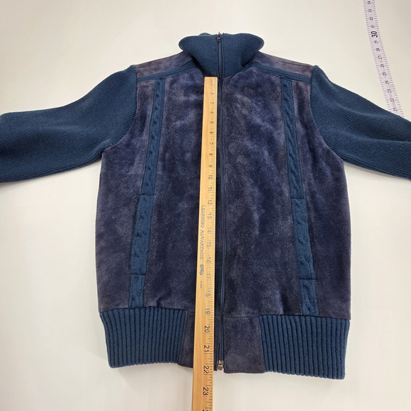 Vintage Royal Knight Leather Knit Jacket Mens Medium Blue Suede Zip - Picture 10 of 13